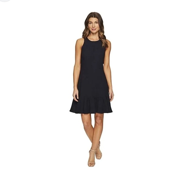 REBECCA TAYLOR Navy Blue Gauze Textured Sleeveless Dress with ruffle trim 8 - Picture 10 of 11